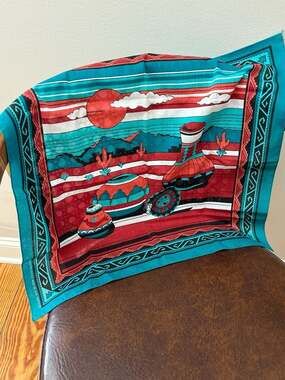 Vintage Marks Handkerchief Co. Southwestern Pottery Desert Bandana 22x22